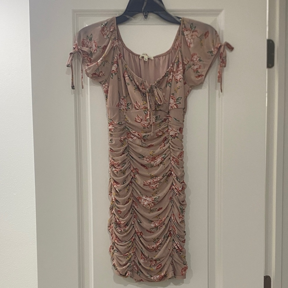 Ultra Flirt Floral Ruched Mini Dress - Pink